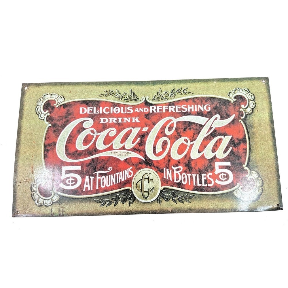 Vintage Coca Cola Delious And Refreshing At Fountains Bottles 8.5x16 Metal Sign